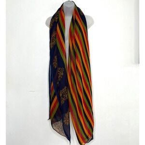 Unbranded Scarf Long Rectangular Silk Multicolor‎ Paisley Striped Bohemian Artsy